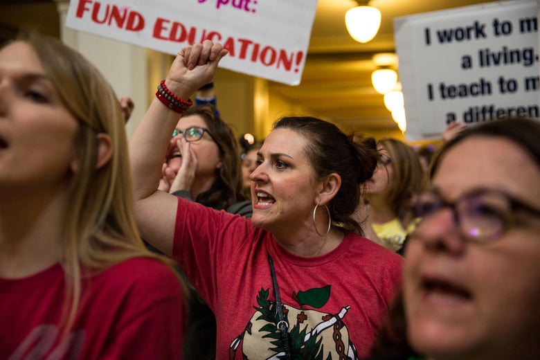 Demonstrators at the Oklahoma state Capitol building